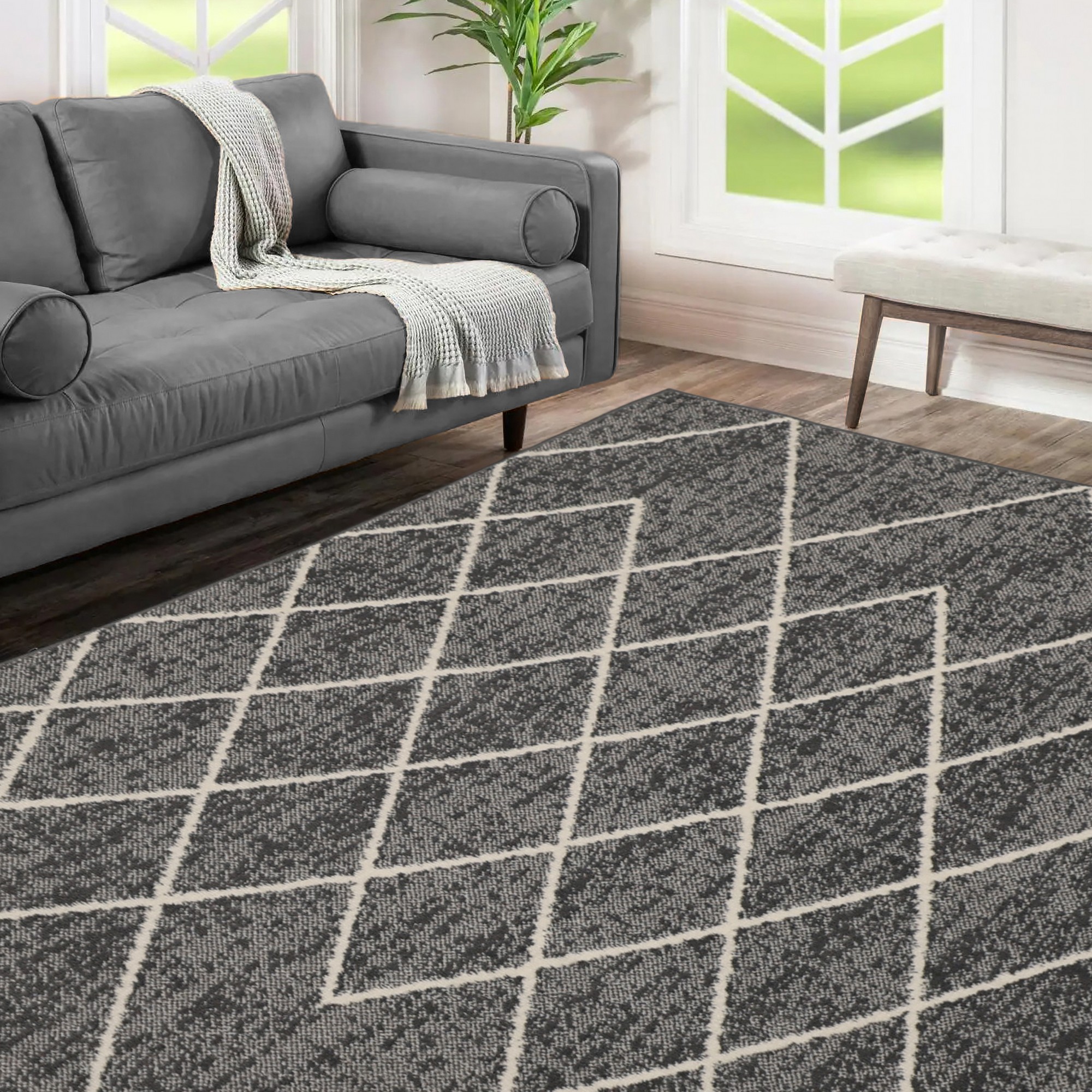 Maestro Berber Leaf Boho Modern Rugs In Grey